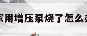 家用增压泵烧了怎么办(家用增压泵烧坏主要是什么原因)